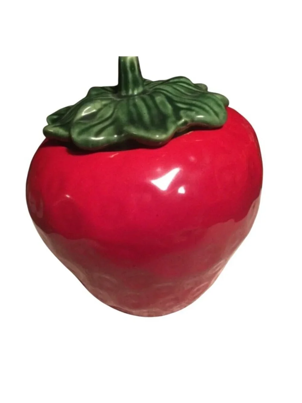 Strawberry Shaped Ceramic Cookie Jar Treat JarWith Lid Red and Green